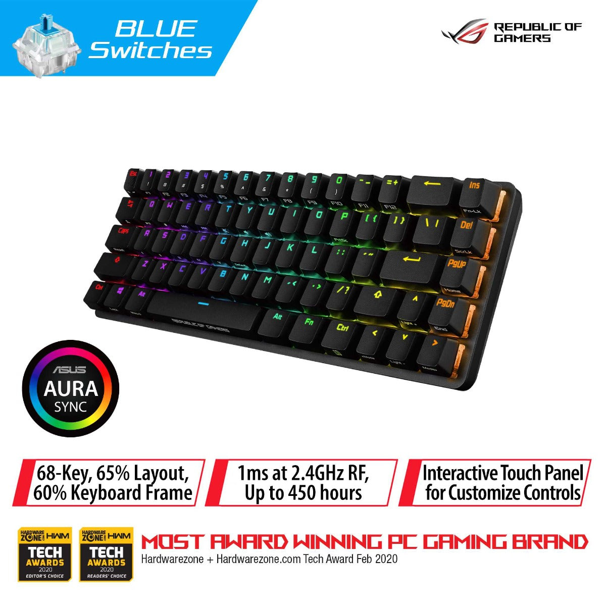 ASUS ROG FALCHION 65% COMPACT RGB MECHANICAL GAMING KEYBOARD