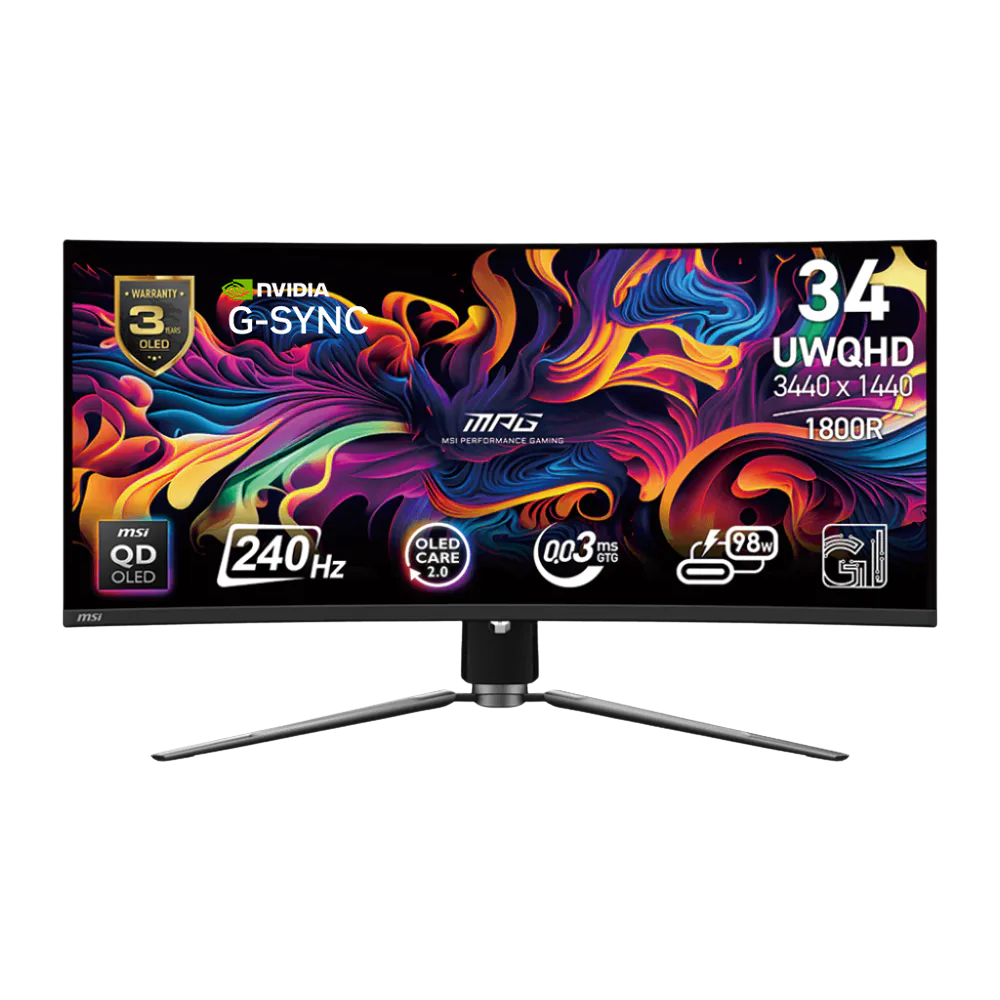 MSI MPG341CQPX 34" UWQHD QD-OLED CURVED GAMING MONITOR 240HZ 0.03MS WLMNT (DP,2XHDMI,USB-C)