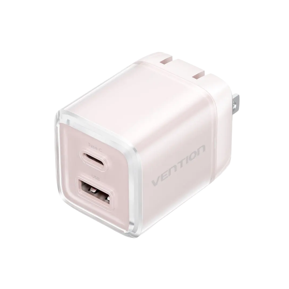 VENTION FOLDABLE PLUG 70W (1XUSB-C, 1XUSB-A) ADAPTER W/ 1M CABLE PINK