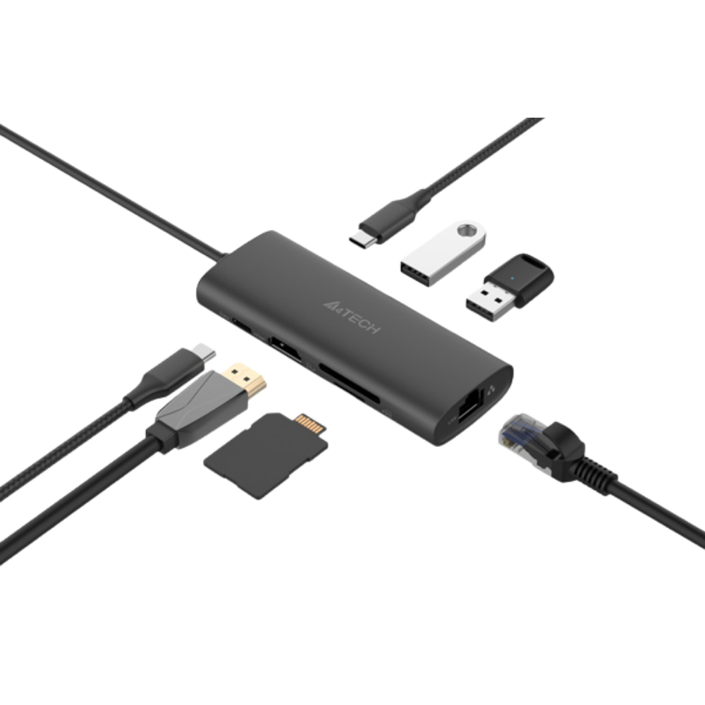A4TECH DST-80C 8-IN-1 USB-C DOCKING STATION (USB-C, USB-C 100W, USB2.0, USB3.0, HDMI, RJ45, MICROSD, SD) (20CM) ASH GRAY