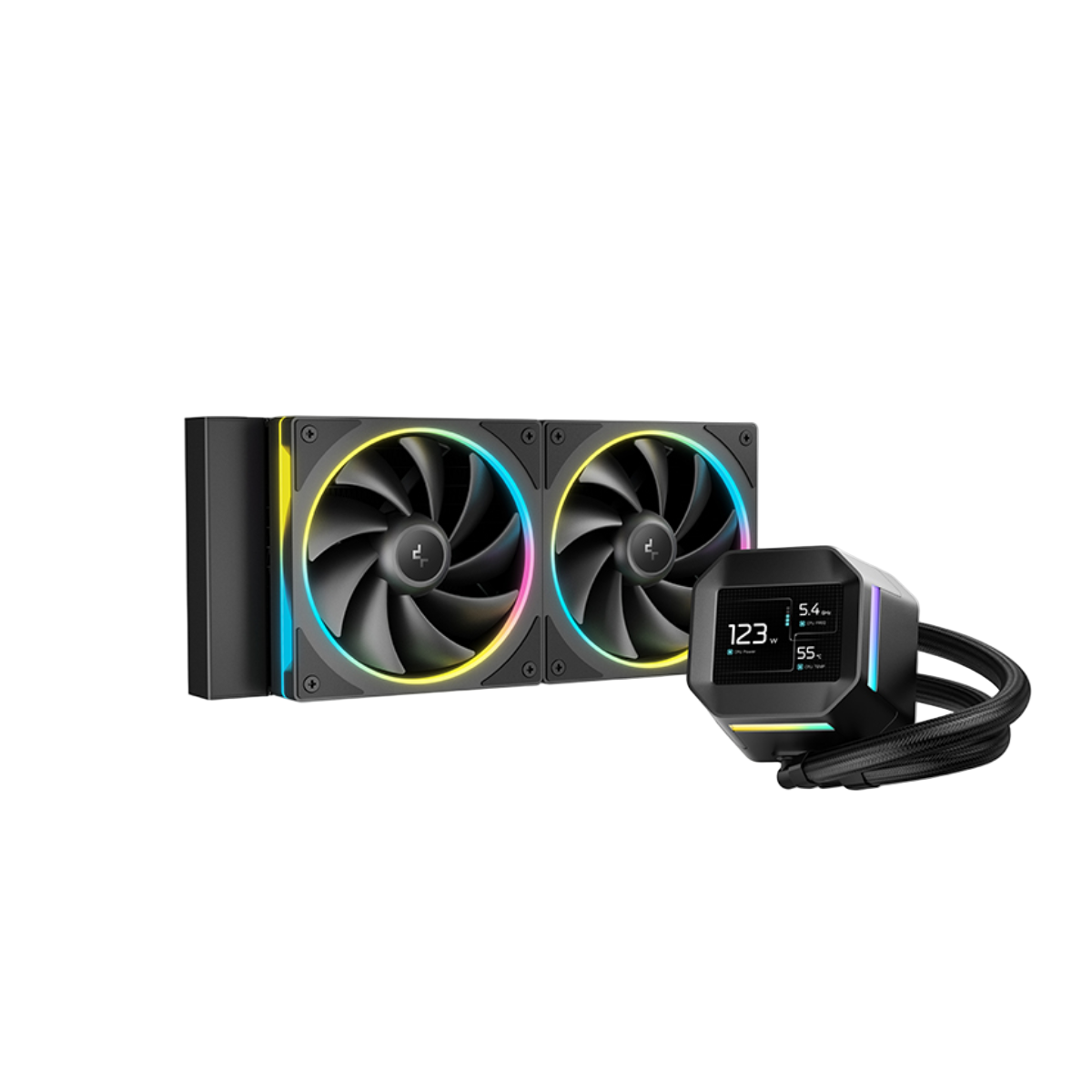 DEEPCOOL LM240 240MM AIO ARGB LIQUID CPU COOLER W/ 2.4" LCD SCREEN (BLACK)