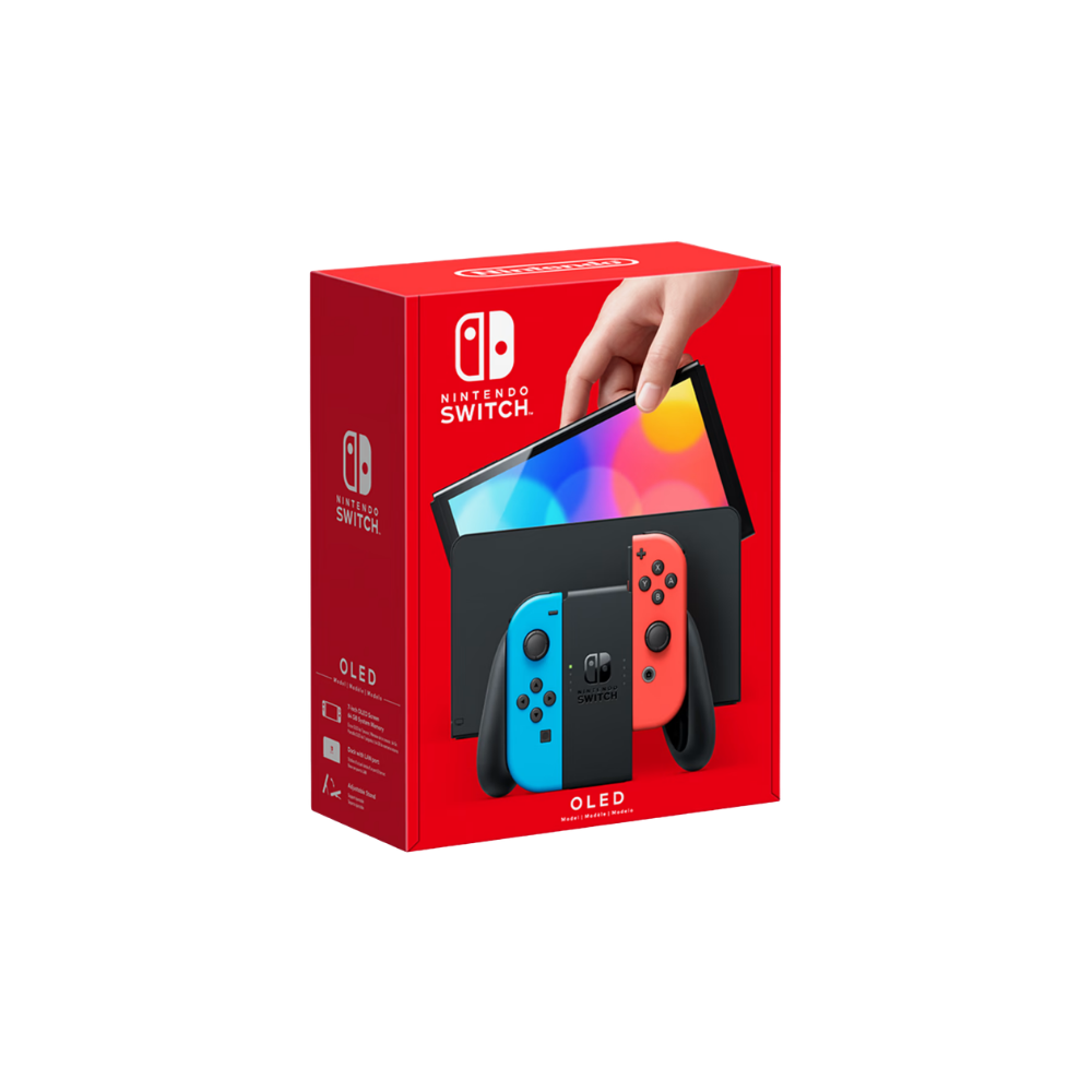 NINTENDO SWITCH OLED W/ NEON BLUE AND NEON RED JOYCON