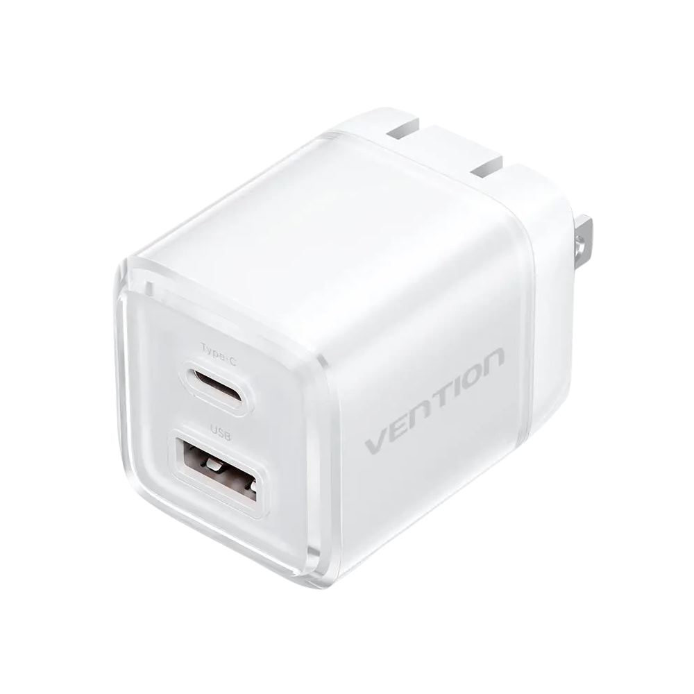 VENTION FOLDABLE PLUG 30W (1XUSB-C, 1XUSB-A) ADAPTER W/ 1M CABLE WHITE