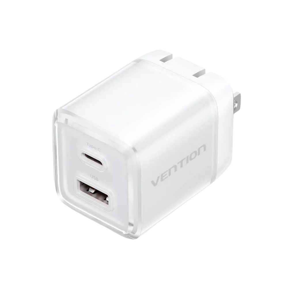VENTION FOLDABLE PLUG 70W (1XUSB-C, 1XUSB-A) ADAPTER W/ 1M CABLE WHITE