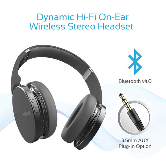 PROMATE WAVES WIRED/WIRELESS BLUETOOTH FOLDABLE HEADSET W/ MUSIC CONTROL (BLACK)