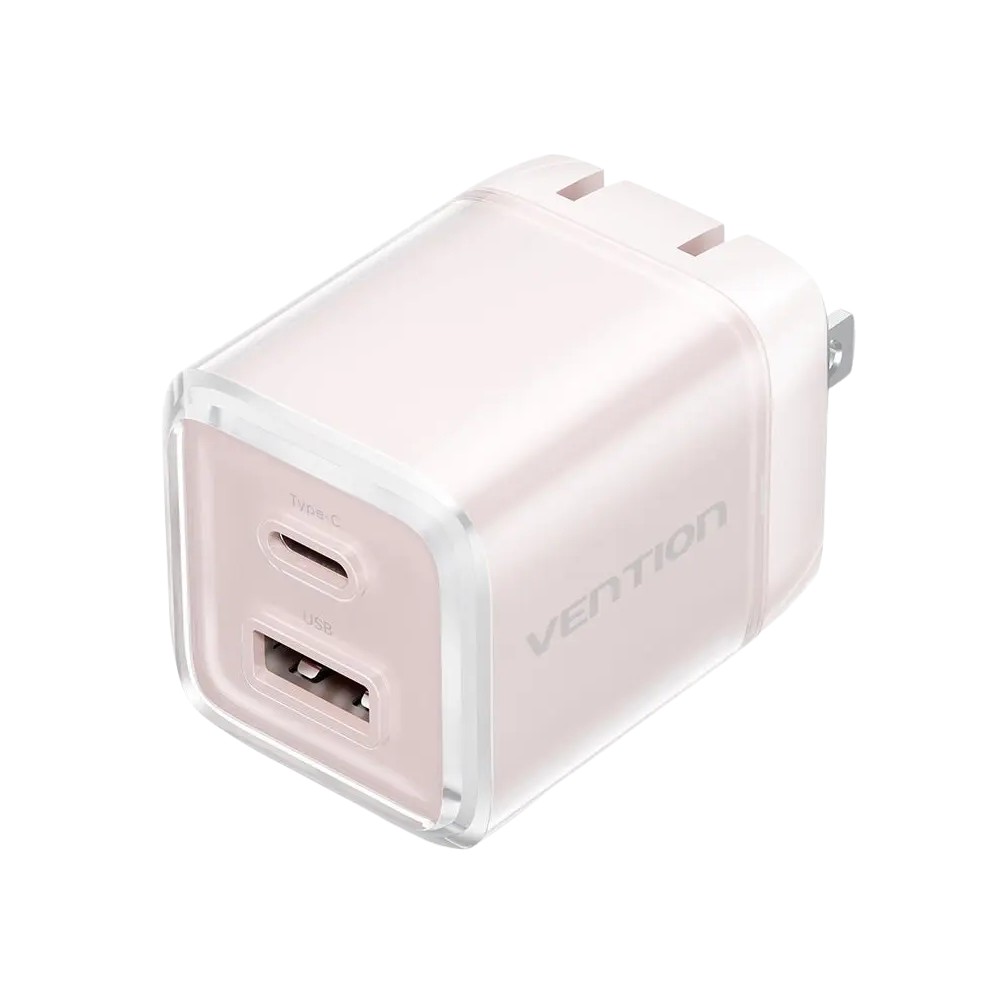 VENTION FOLDABLE PLUG 30W (1XUSB-C, 1XUSB-A) ADAPTER W/ 1M CABLE PINK