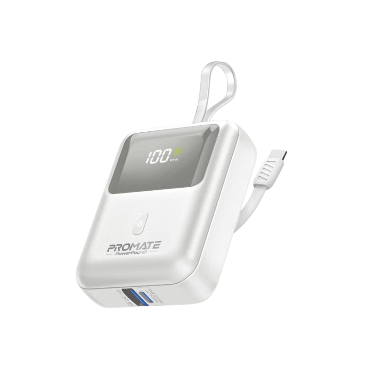 PROMATE POWERPOD-10 10000MAH 35W PD ULTRA COMPACT POWERBANK USB-A/USB-C W/ BUILT-IN USB-C CABLE