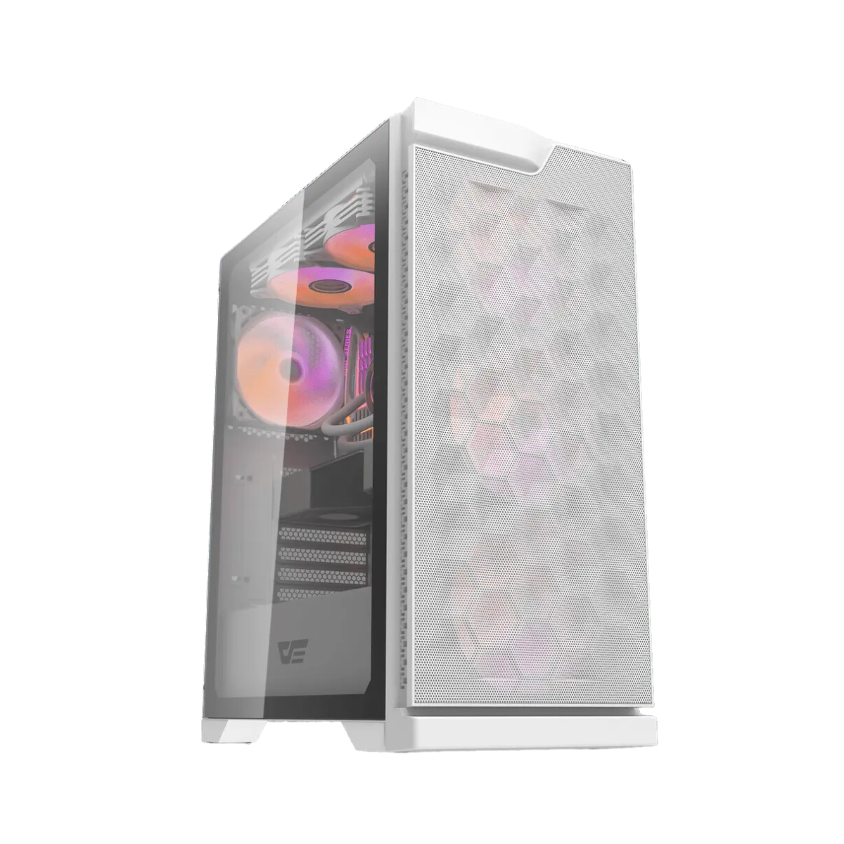 DARKFLASH DK361 ATX TOWER CASE W/ TEMPERED GLASS SIDE PANEL, 4 ARGB FANS-White