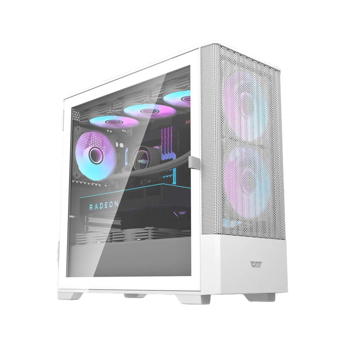 DARKFLASH DK415M M-ATX TOWER CASE W/ TEMPERED GLASS SIDE PANEL, 2 ARGB FANS-White
