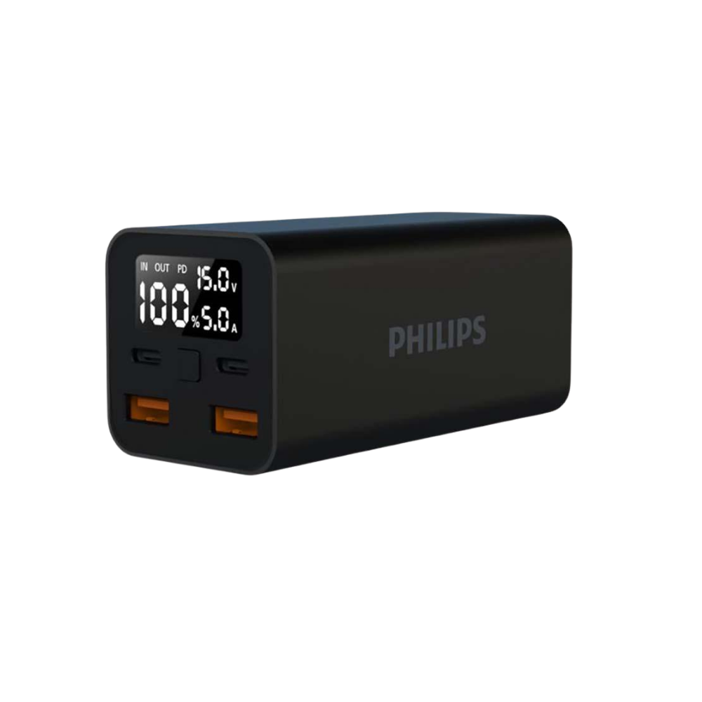 PHILIPS 20000MAH 65W (2XUSB-C, 2XUSB-A) POWERBANK W/ DIGITAL DISPLAY BLACK