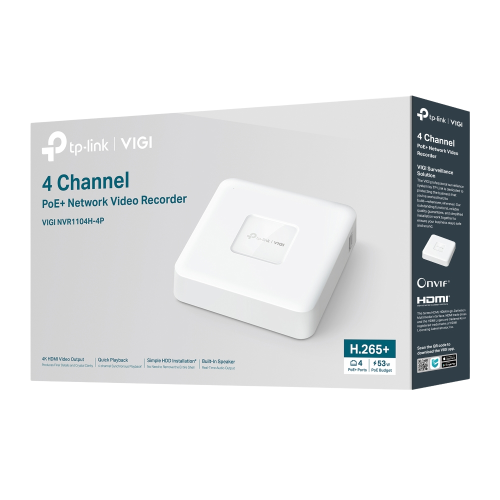TPLINK VIGI 4CH 2MP FULL COLOR CAMERA KIT (NVR1104H-4P, 2XC420, 2XC320, 4X20M UTP CABLE)