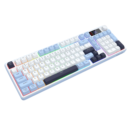 REDRAGON ARIA PRO TRI-MODE RGB MEMBRANE KEYBOARD W/ LCD & KNOB (WHITE BLUE)