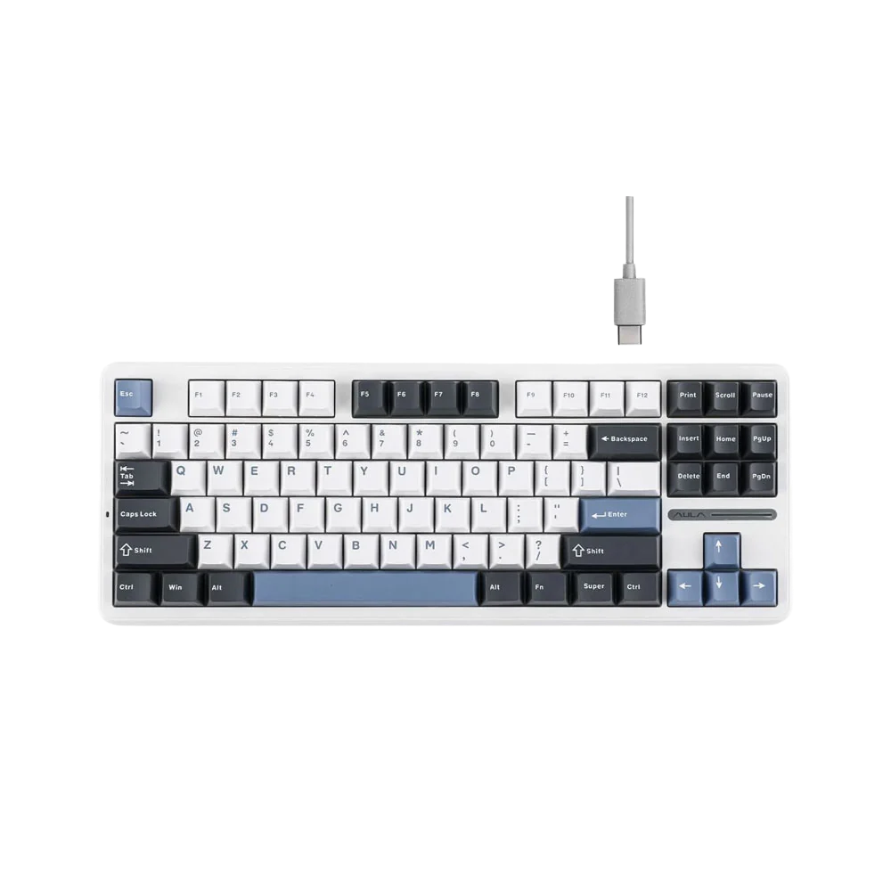 AULA F87 87 KEYS GASKET TRI-MODE MECHANICAL KEYBOARD (LINEAR SWITCH/SWAPPBL) GRAY/WHITE/BLUE