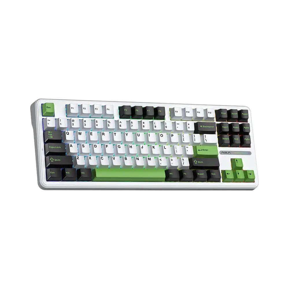 AULA F87 87 KEYS GASKET TRI-MODE MECHANICAL KEYBOARD (LINEAR SWITCH/SWAPPBL) BLACK/WHITE/GREEN