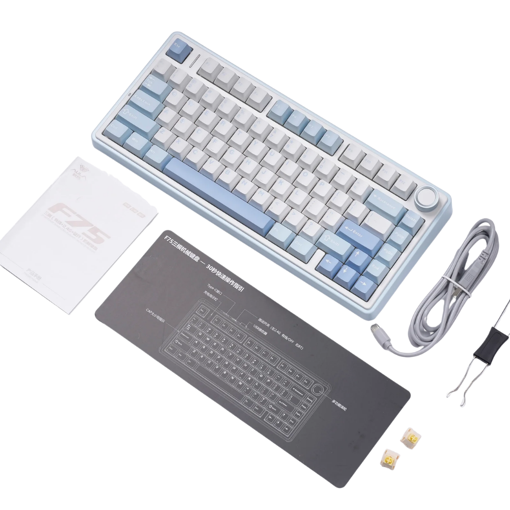 AULA F75 75-KEY GASKET TRI-MODE MECHANICAL KEYBOARD (LINEAR SWITCH/SWAPPBL) SEASALT BLUE
