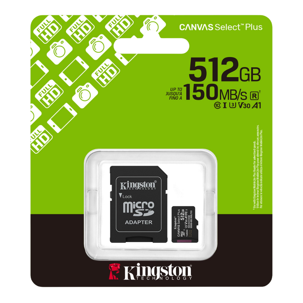 KINGSTON 512GB CANVAS SELECT PLUS CLASS 10 SDXC 150MB/S FLASH MEMORY W/ ADAPTER