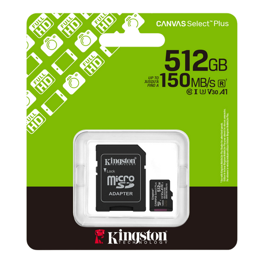 KINGSTON 512GB CANVAS SELECT PLUS CLASS 10 SDXC 150MB/S FLASH MEMORY W/ ADAPTER