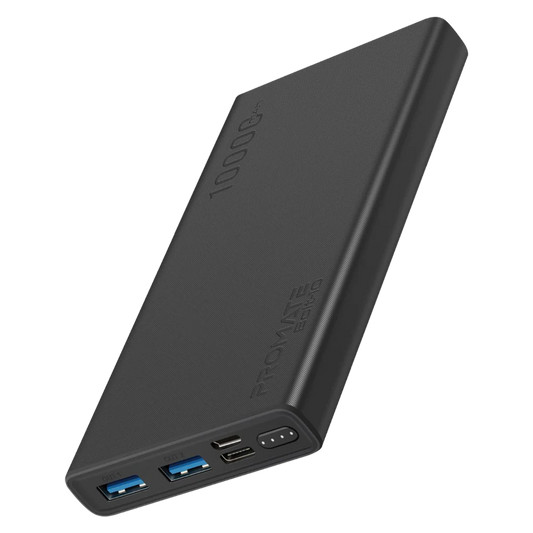 PROMATE BOLT-10 10000MAH POWERBANK 2XUSB/M-USB 2A/USB-C 2A (BLACK)
