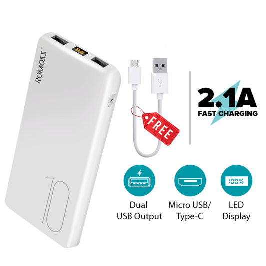 ROMOSS SLIM 10 10000MAH POWERBANK (WHITE)