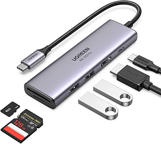 UGREEN 6 IN 1 USB-C HUB (2XUSB-A 3.0, USB-C, MICRO SD, SD, HDMI)