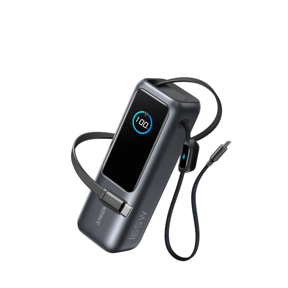 ANKER 25000MAH W/ BUILT-IN AND RETRACTABLE 165W USB-C CABLE (1XUSB-A, 2XUSB-C) POWERBANK SILVER