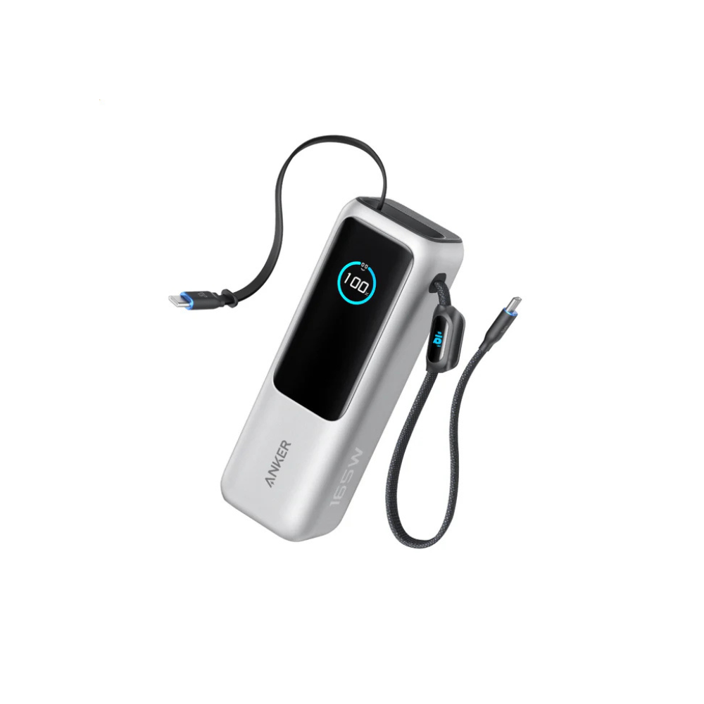 ANKER 25000MAH W/ BUILT-IN AND RETRACTABLE 165W USB-C CABLE (1XUSB-A, 2XUSB-C) POWERBANK SILVER