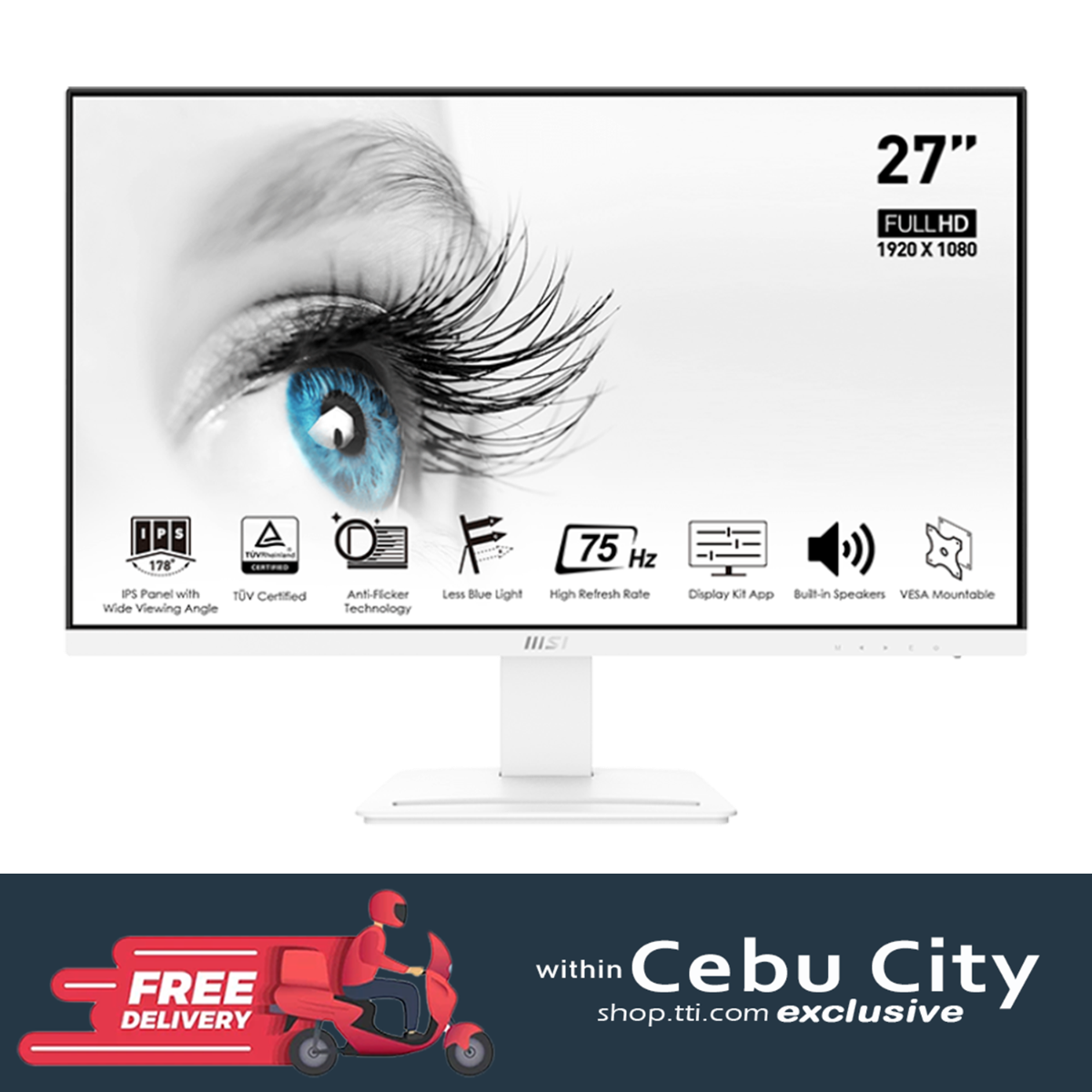 MSI PRO MP273W 27" FHD LED IPS MONITOR WLMNT (HDMI, DP) WHITE