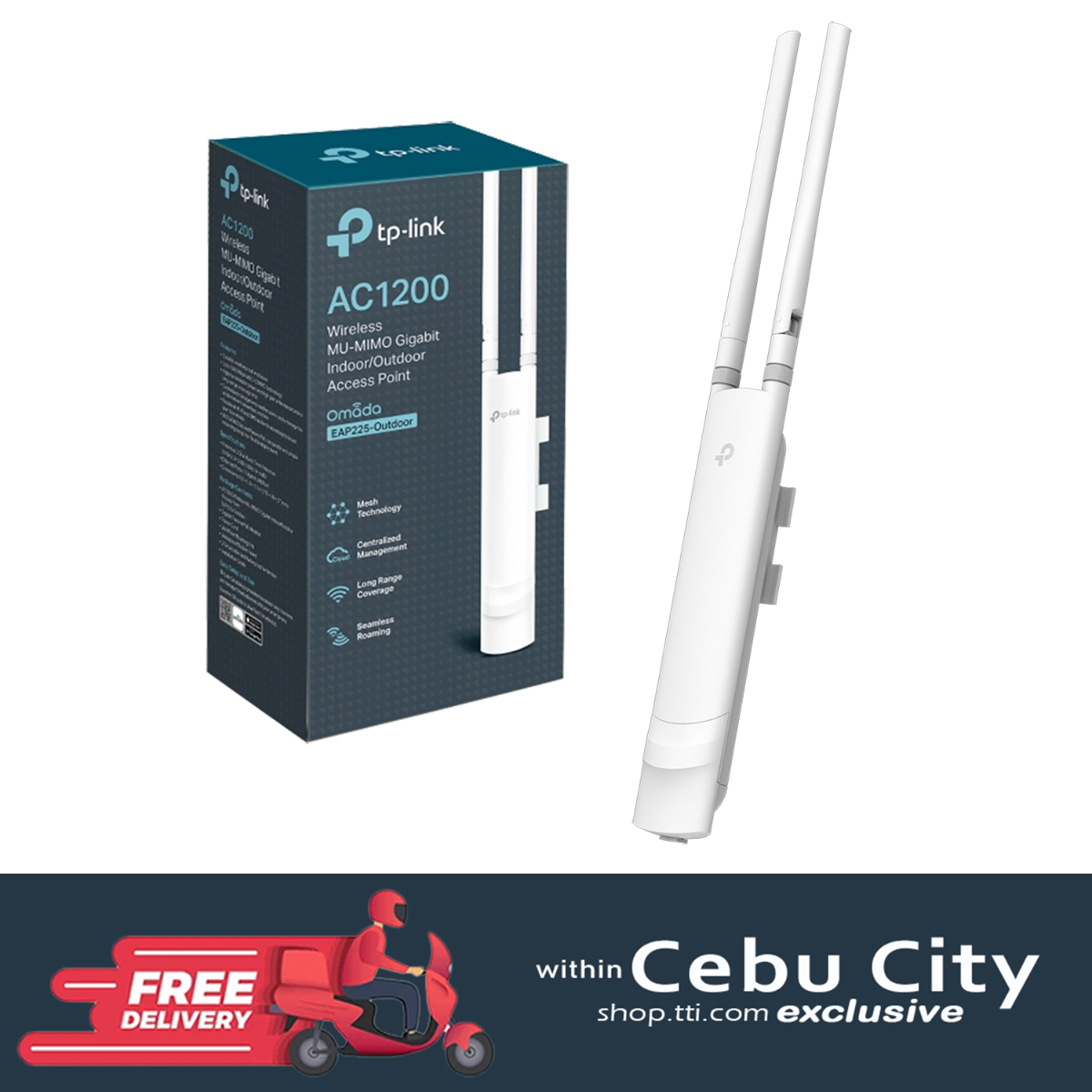 TPLINK OMADA EAP225-OUTDOOR AC1200 WIRELESS MU-MIMO GIGABIT INDOOR/OUTDOOR ACCESS POINT