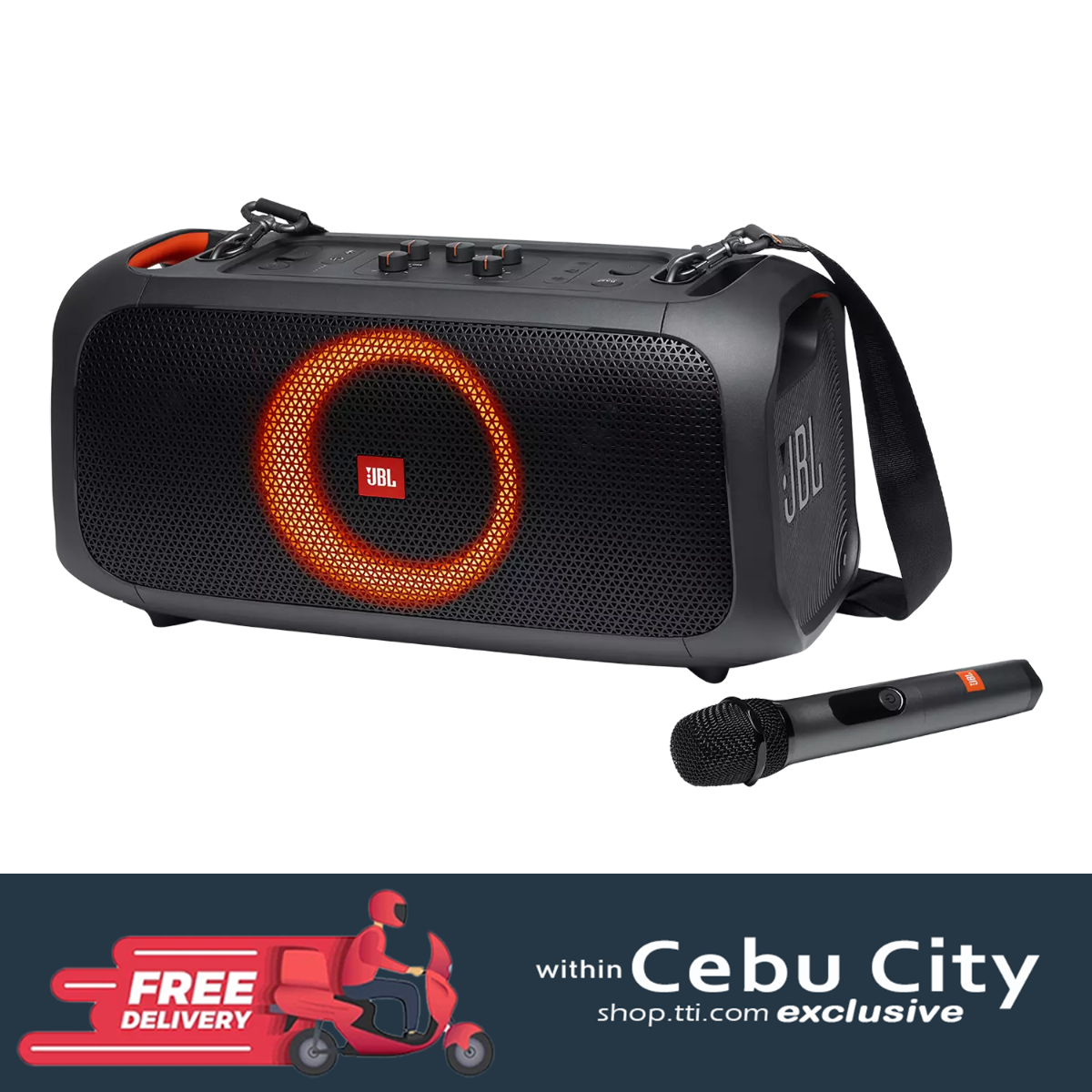 JBL PARTYBOX ON-THE-GO PORTABLE BLUETOOTH SPEAKER W/ WIRELESS MIC (BLACK)
