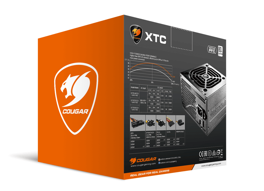COUGAR XTC500 500W, 120MM FAN, ACTIVE PFC, 80-PLUS