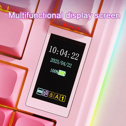 AULA S75 PRO GASKET TRI-MODE MECHANICAL KEYBOARD W/ KNOB & LCD DISPLAY SCREEN (LINEAR SWITCH/SWAPPBL) PINK GRADIENT