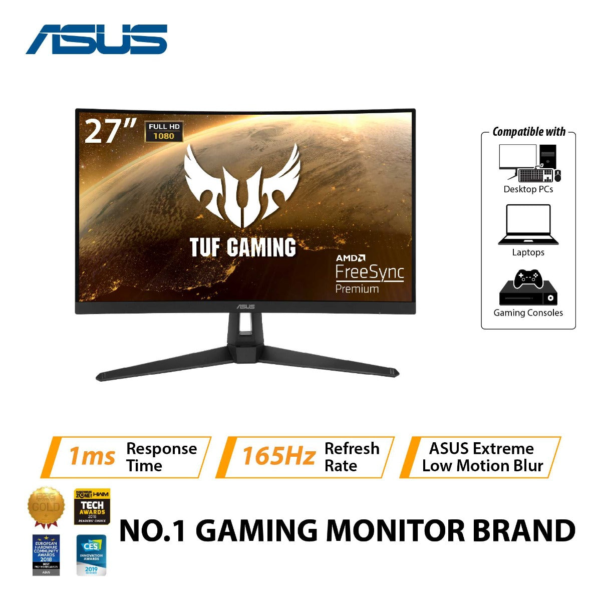 ASUS TUF VG27VH1B 27" FHD LED CURVED GAMING MONITOR