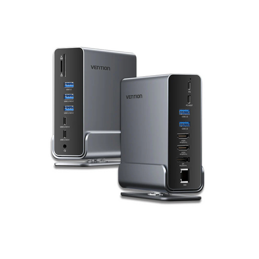 VENTION 15PORTS USB-C HUB (2XUSB-A 3.2, USB 3.0, 2XUSB 2.0, USB-C, PD, 2XHDMI, 2XDP, RJ45, MICROSD, SD, 3.5MM) BLACK