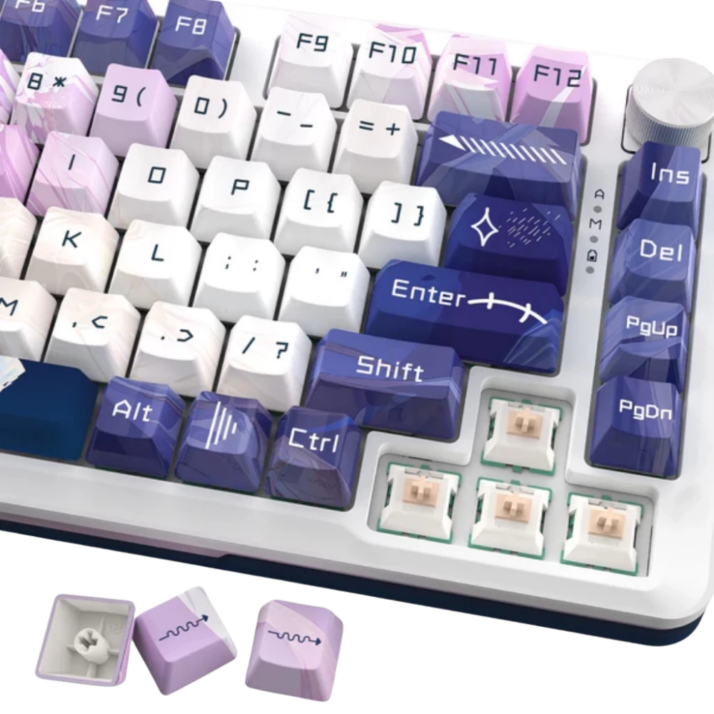 REDRAGON CYRUS PRO RGB 75% TRI-MODE GASKET MECHANICAL KEYBOARD W/ KNOB (LINEAR SWITCH/SWAPPBL) ANIME VIOLET/WHITE
