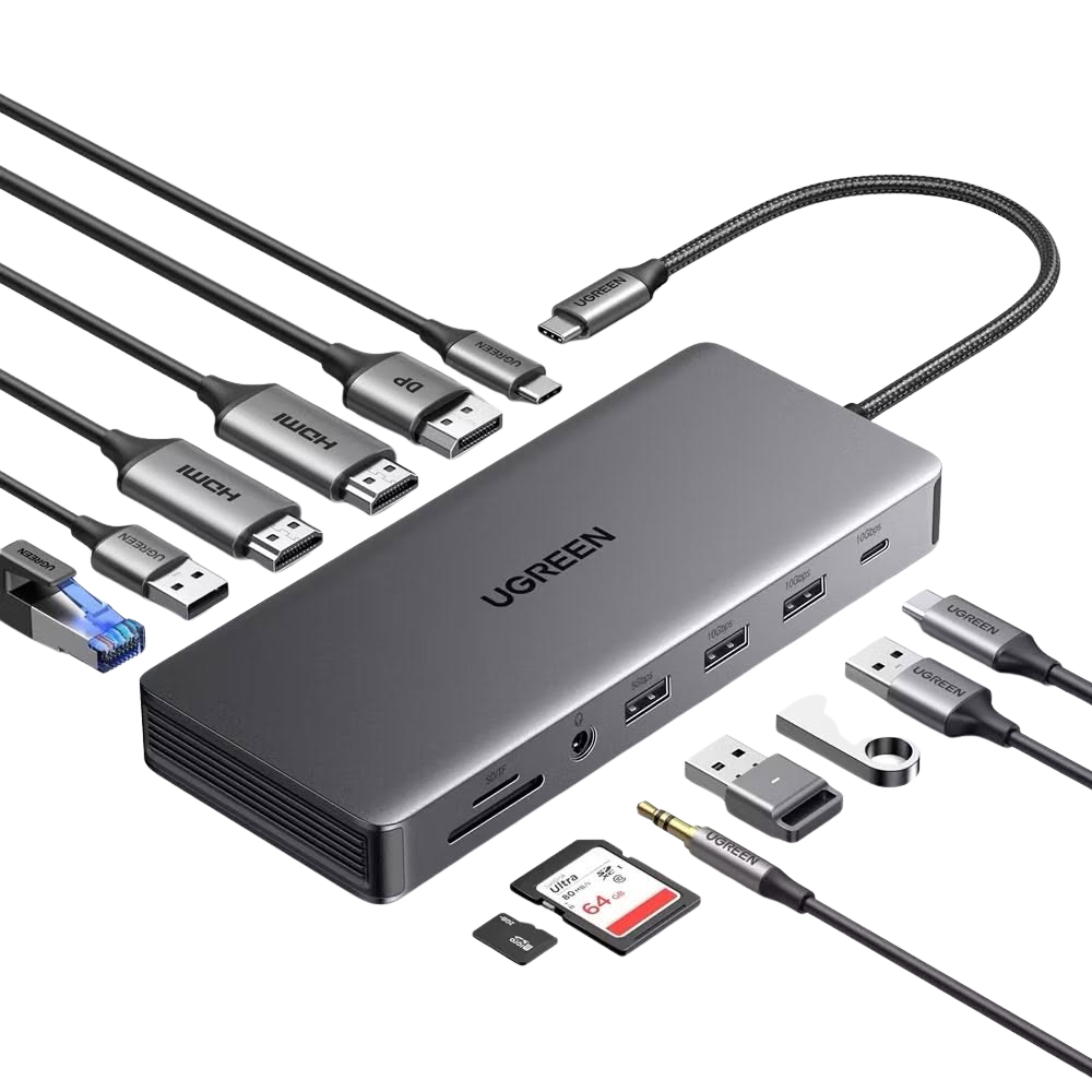 UGREEN 13 IN 1 USB-C HUB (4XUSB-A 3.0, 2XUSB-C, 2XHDMI, DP, RJ45, MICROSD, SD, 3.5MM)
