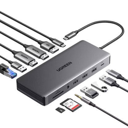 UGREEN 13 IN 1 USB-C HUB (4XUSB-A 3.0, 2XUSB-C, 2XHDMI, DP, RJ45, MICROSD, SD, 3.5MM)