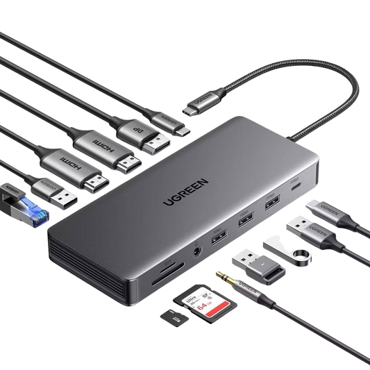 UGREEN 13 IN 1 USB-C HUB (4XUSB-A 3.0, 2XUSB-C, 2XHDMI, DP, RJ45, MICROSD, SD, 3.5MM)