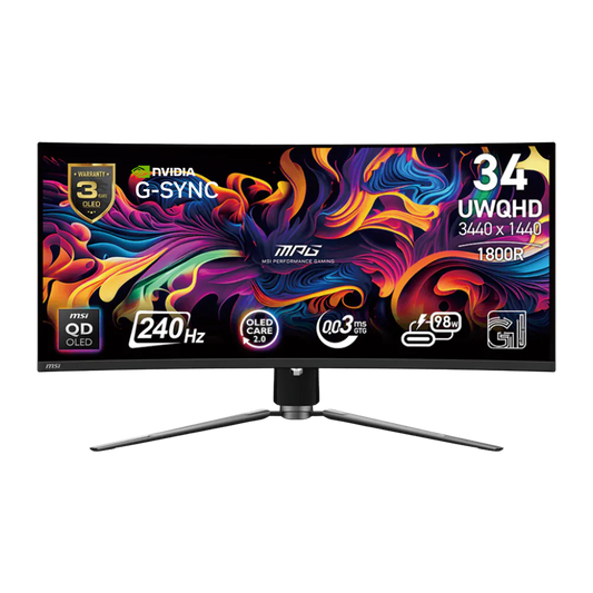 MSI MPG341CQPX 34" UWQHD QD-OLED CURVED GAMING MONITOR 240HZ 0.03MS WLMNT (DP,2XHDMI,USB-C)