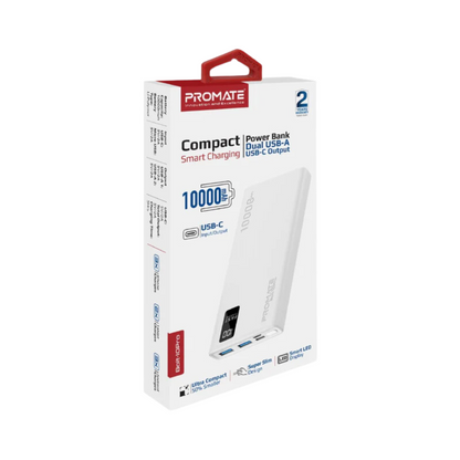 PROMATE BOLT-10 PRO 10000MAH POWERBANK 2XUSB/M-USB 2A/USB-C 2A