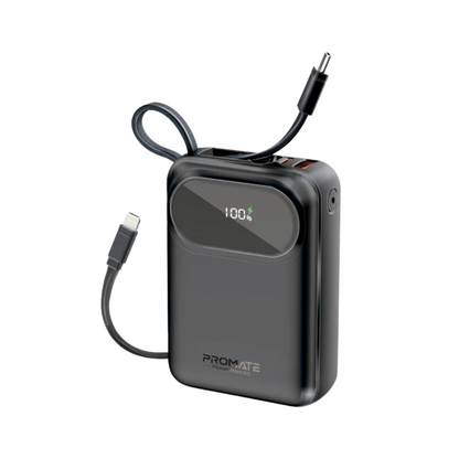 PROMATE POWERPOD-20 20000MAH 35W PD ULTRA COMPACT POWERBANK USB-A/USB-C W/ BUILT-IN USB-C CABLE