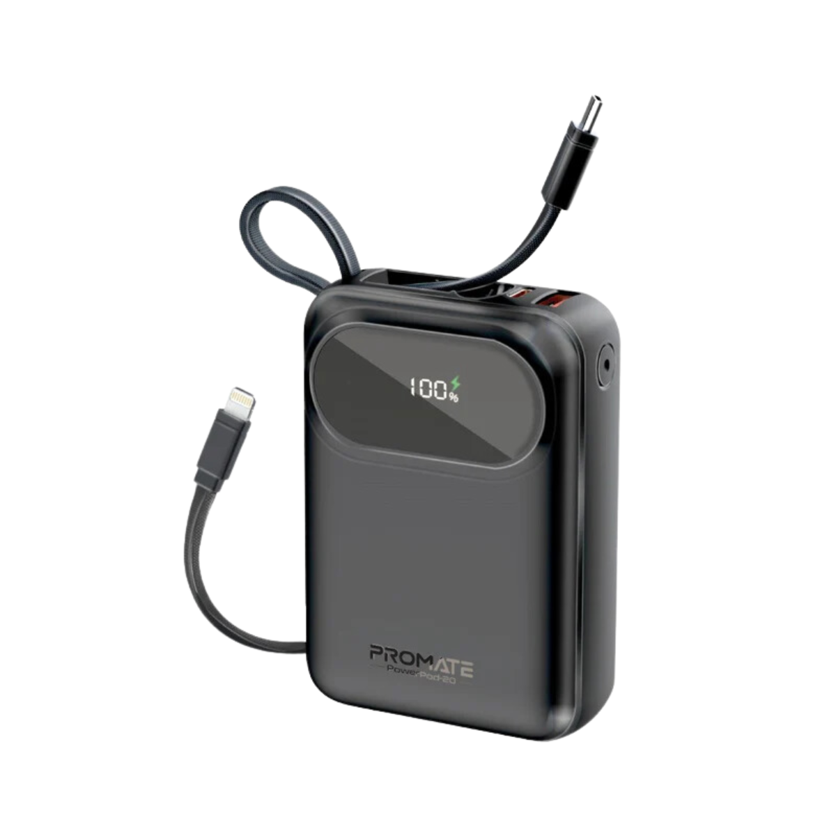 PROMATE POWERPOD-20 20000MAH 35W PD ULTRA COMPACT POWERBANK USB-A/USB-C W/ BUILT-IN USB-C CABLE