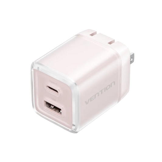 VENTION FOLDABLE PLUG 70W (1XUSB-C, 1XUSB-A) ADAPTER W/ 1M CABLE PINK