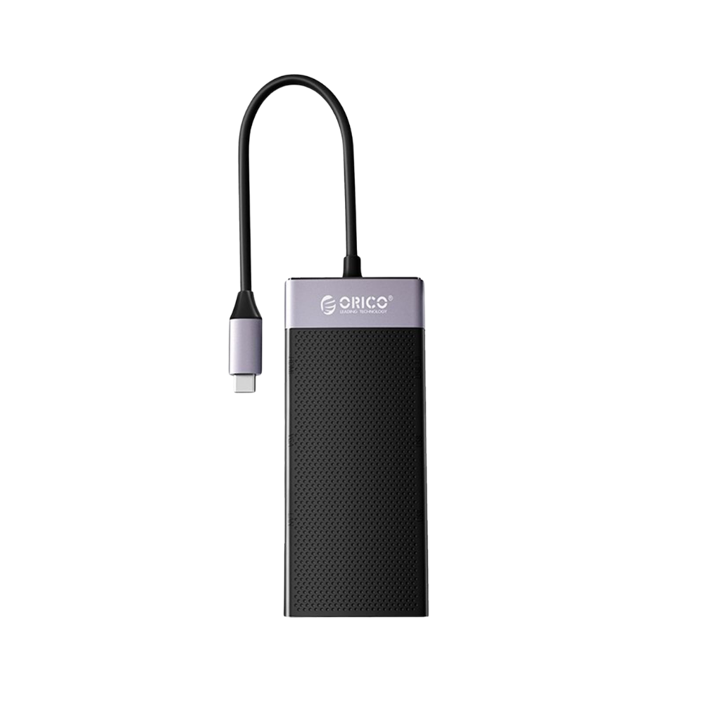 ORICO 10IN1 USB-C HUB (USB3.0,2XUSB2.0,USB-C PD,HDMI,VGA,RJ45,MICROSD,SD,3.5MM) ALUMINUM (BLK)