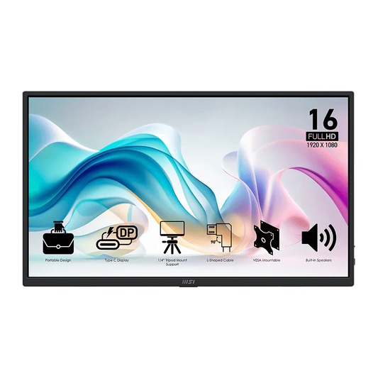 MSI PRO MP165 E6 15.6" FHD LED IPS PORTABLE MONITOR (HDMI, 2XUSB-C)