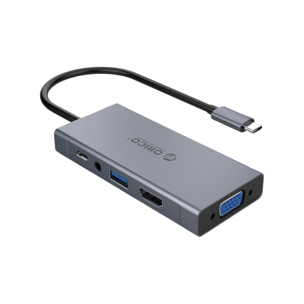 ORICO 5 IN 1 USB-C HUB (USB-A 3.0, HDMI, VGA, 3.5MM, USB-C PD) GRAY