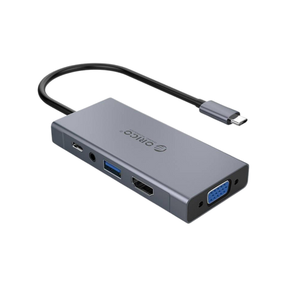 ORICO 5 IN 1 USB-C HUB (USB-A 3.0, HDMI, VGA, 3.5MM, USB-C PD) GRAY