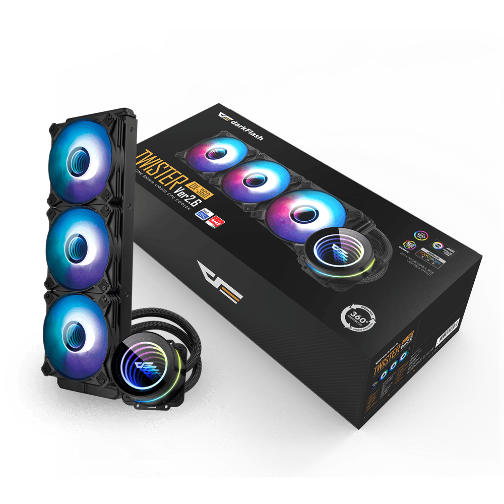 DARKFLASH TWISTER DX360 V2.6 ARGB AIO 360MM LIQUID CPU COOLER (LGA1700 READY)