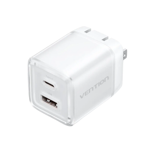 VENTION FOLDABLE PLUG 70W (1XUSB-C, 1XUSB-A) ADAPTER W/ 1M CABLE WHITE
