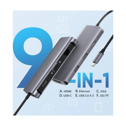 UGREEN 9 IN 1 USB-C HUB (3XUSB-A 3.0, USB-C, HDMI, VGA, RJ45, MICROSD, SD)