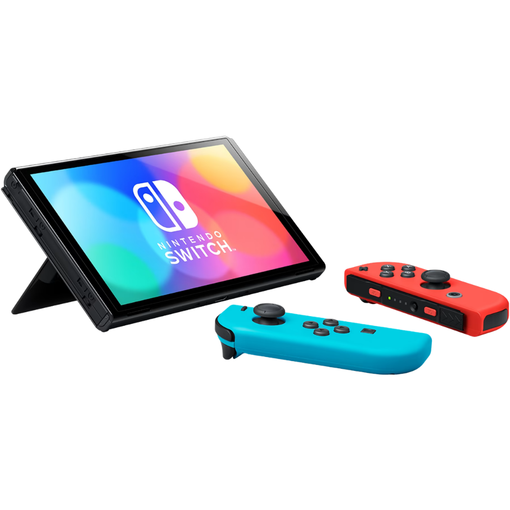NINTENDO SWITCH OLED W/ NEON BLUE AND NEON RED JOYCON